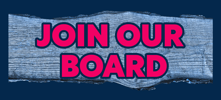 A picture of a wooden board in dark blue with the words "Join Our Board" superimposed on it.